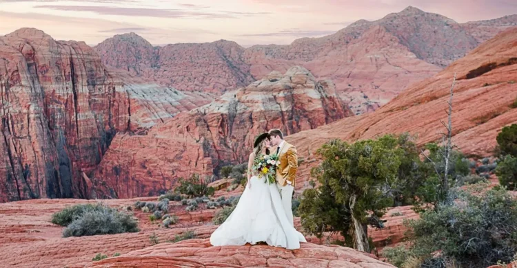 Utah Elopement at Red Rock with Sunset Wedding Photos