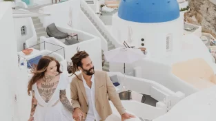 Santorini Catamaran Elopement | Volcano Adventure