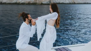Santorini Catamaran Elopement | Volcano Adventure