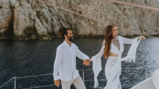 Santorini Catamaran Elopement | Volcano Adventure