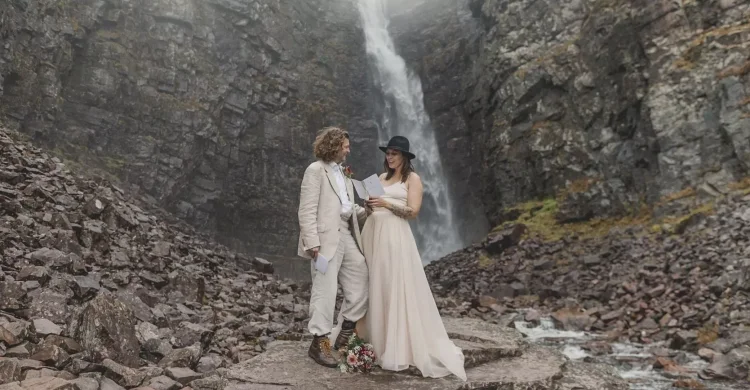 Overnight Glamping Wedding in Sweden - "Say Yes" at a 93 m free falling waterfall