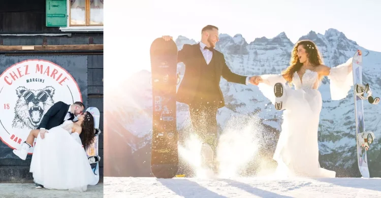 Get married in Switzerland | Ski and Snowboard Wedding Package with Photo and Video, Swiss Chalet and Dinner