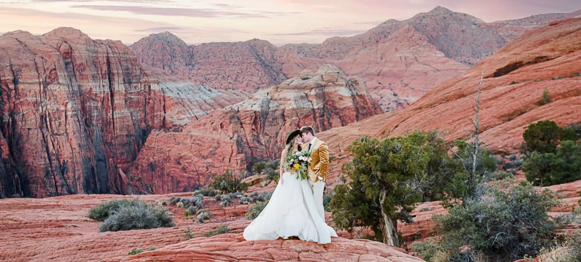 Utah Elopement at Red Rock with Sunset Wedding Photos