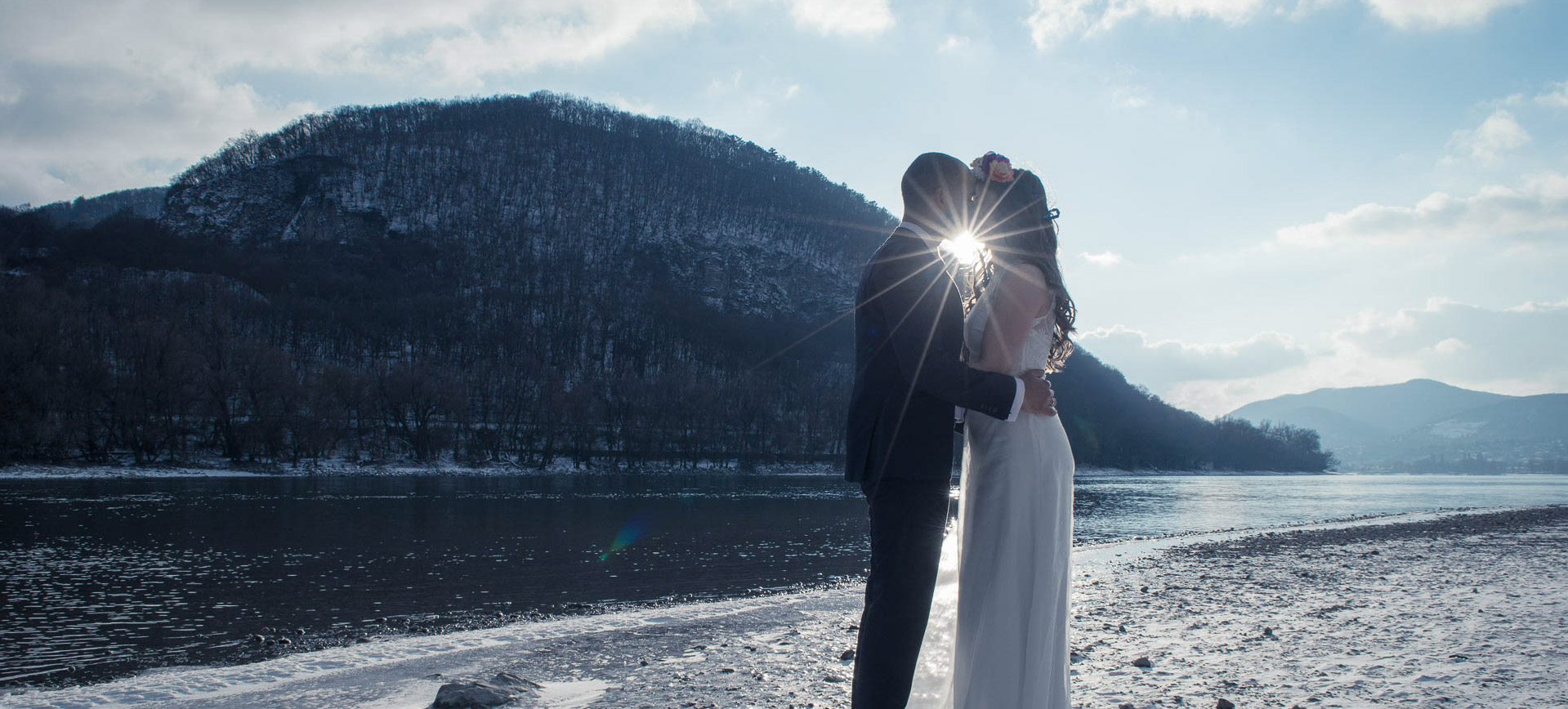 Adventure wedding in Hungary - hiking and kayaking - a time for a kiss