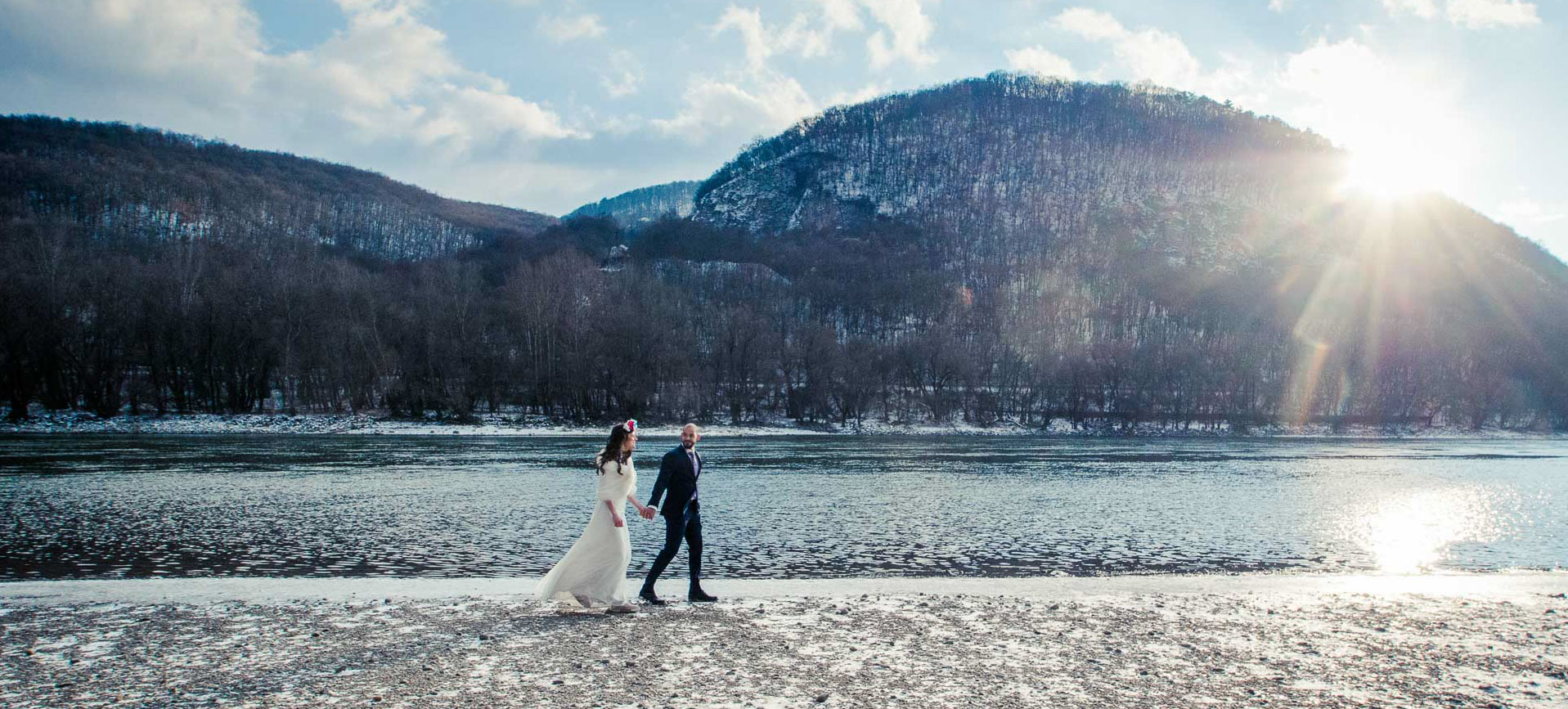 Elope into Central Europe - magical riverside, winter wedding