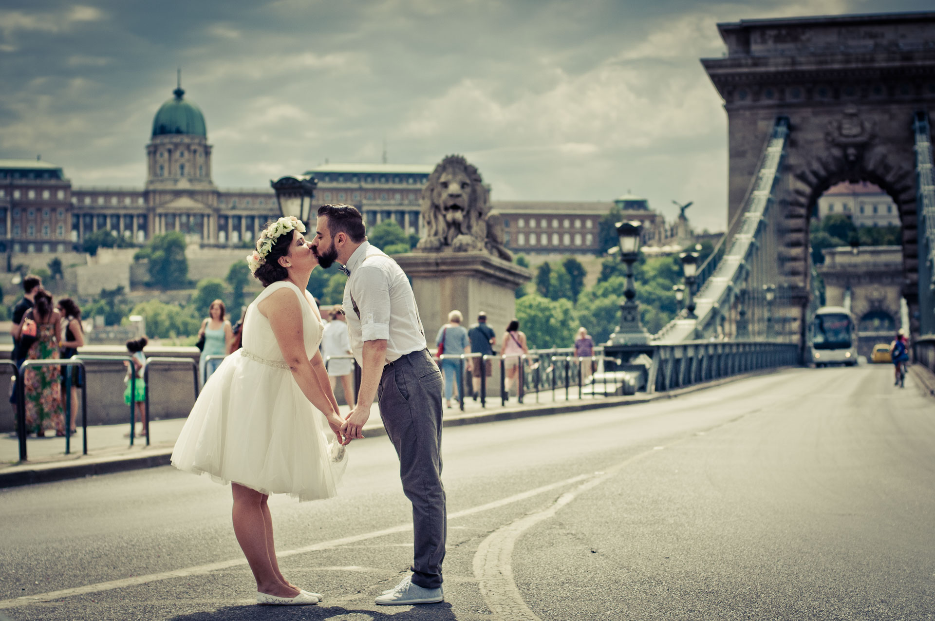 Best elopement and honeymoon place in Europe is Budapest city - super romantic backdrop with Chain bridge