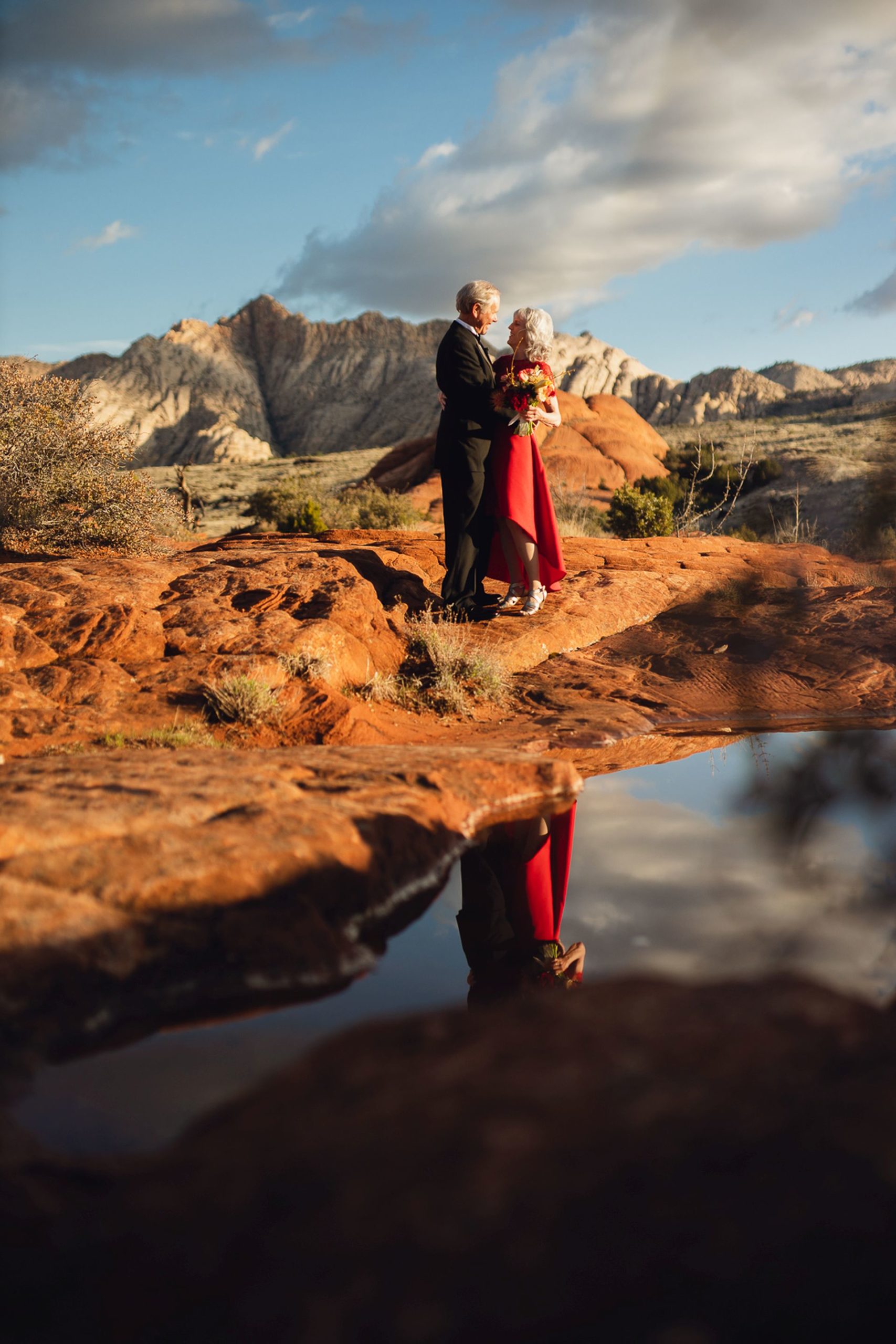 elopement wedding in the desert of utah - couple at wedding photo session at sunset