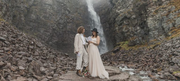 glamping wedding in sweden - waterfall adventure wedding