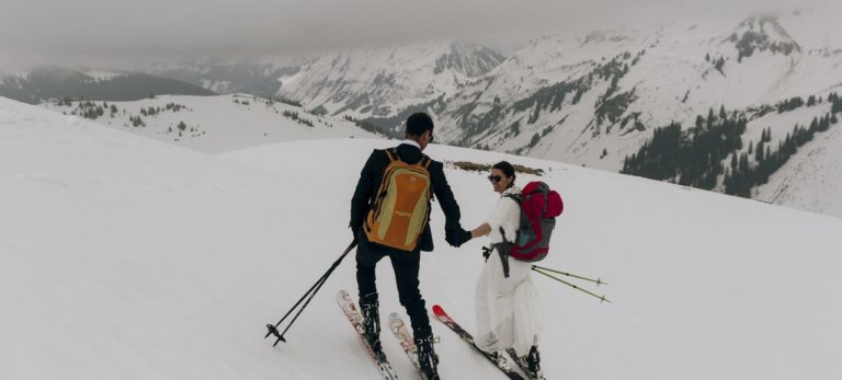 winter mountain elopement with skiing and welness in austria