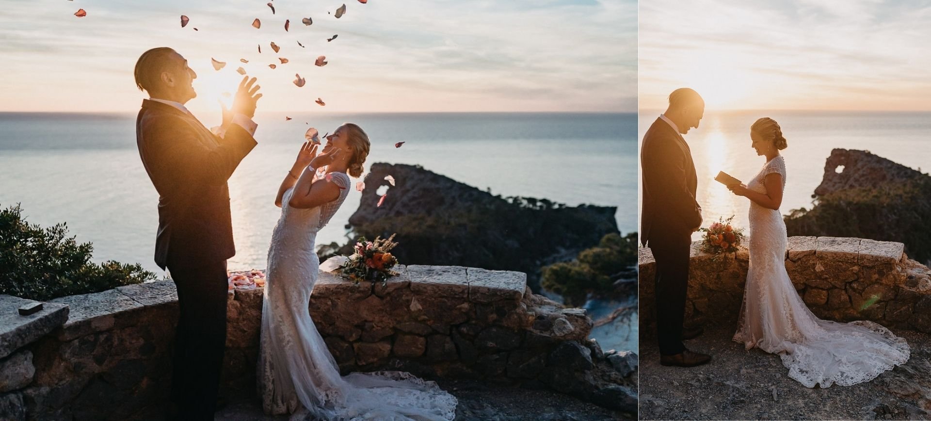 mallorca elopement package in spain - bride and groom at their sunset wedding in Mallorca