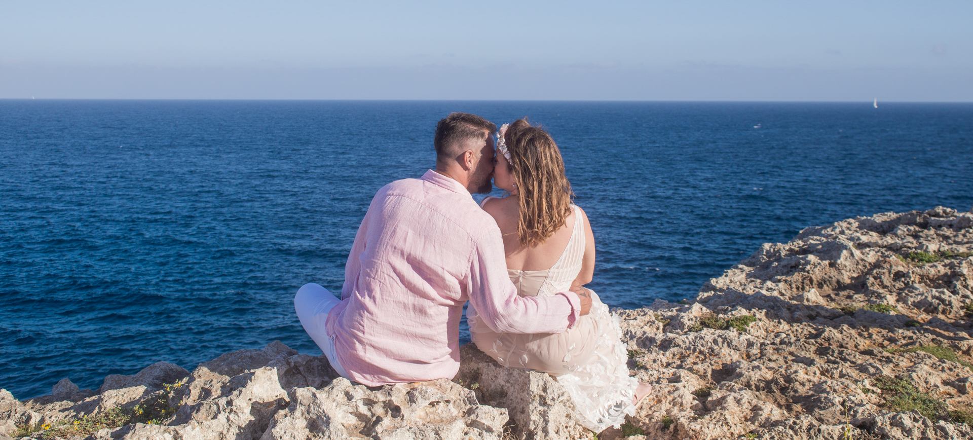 Elopement in Portocolom Mallorca - Bride & Groom at their beach wedding