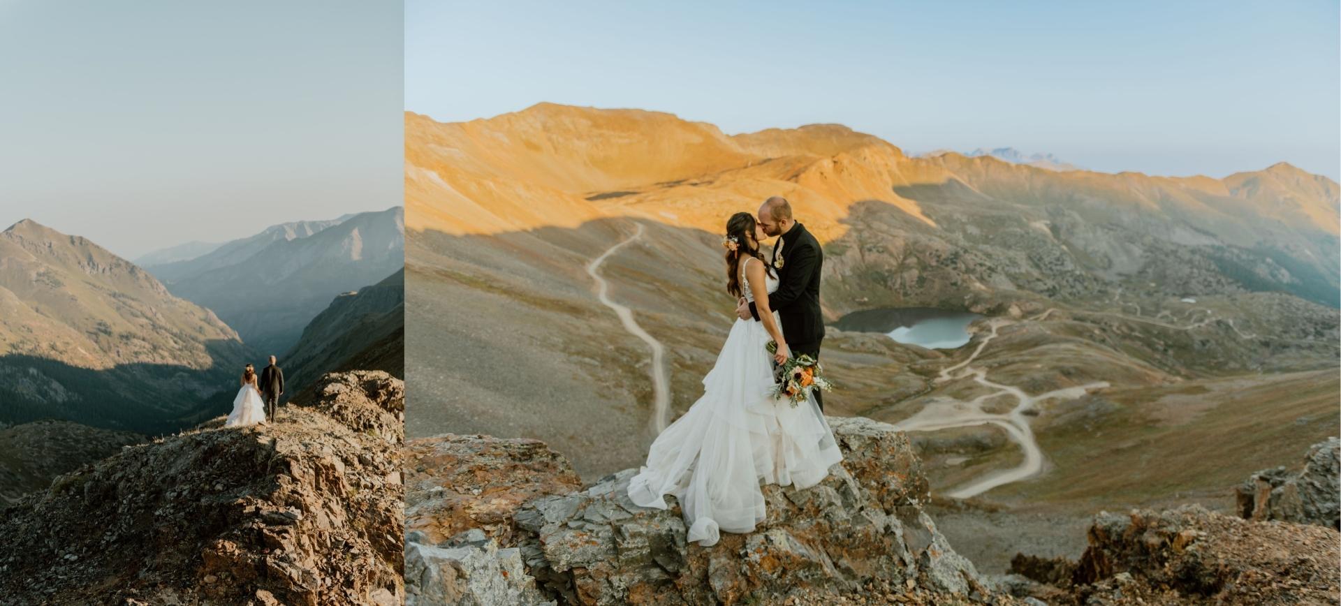 off-road mountain elopement in colorado -bride and groom at their wedding day enjoying their adventure wedding package