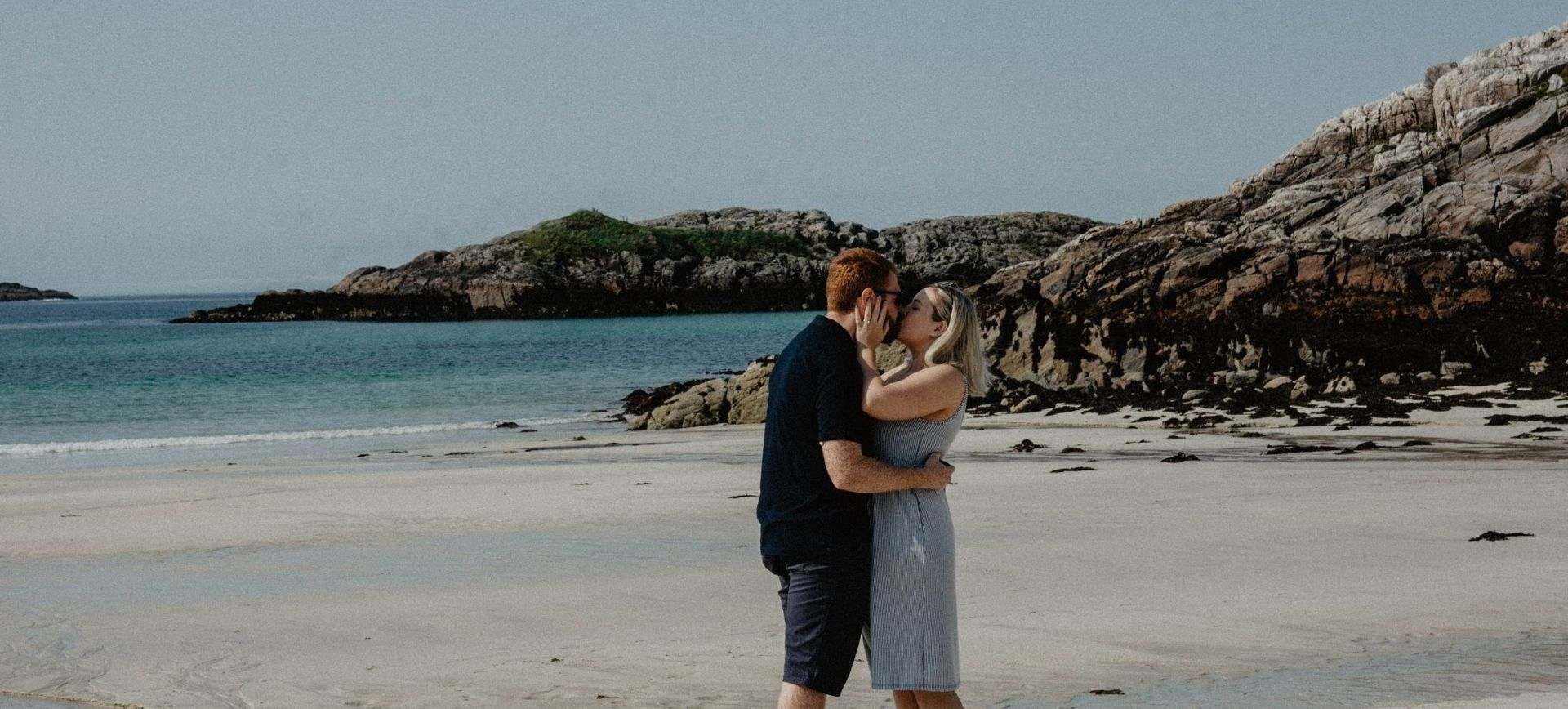 beach proposal on isle of lewis in scotland - couple engagement photoshoot with surprise proposal