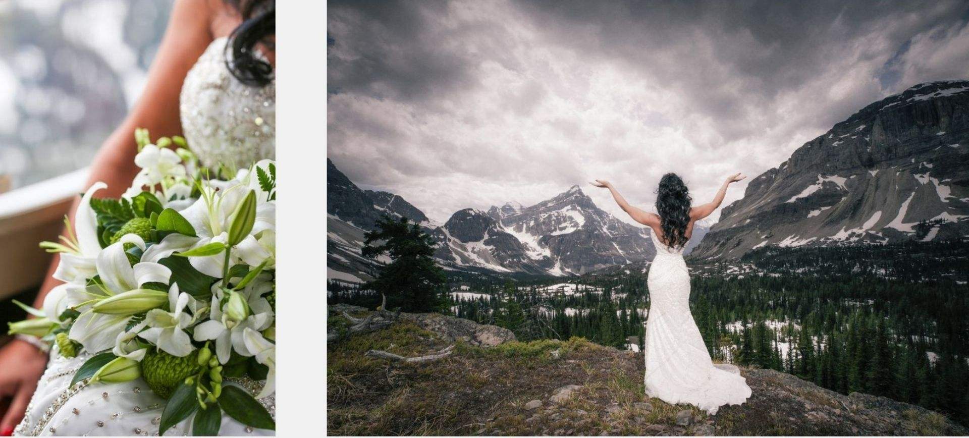 heli wedding adventure in canada, rocky mountains - epic portrait of bride in the wilderness