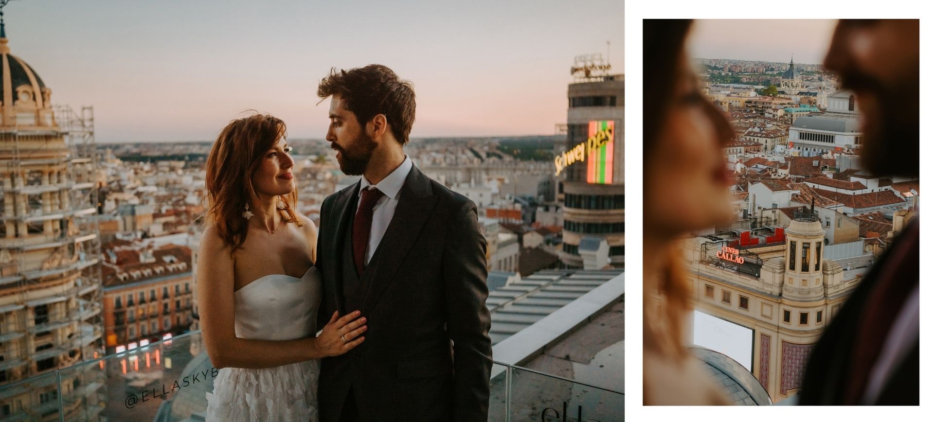 madrid city elopement - bride and groom enjoy stunning views over madrid