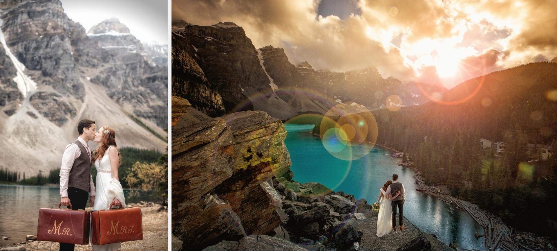 Rocky Mountains Elopement at Moraine Lake - wedding ceremony with canoe adventure