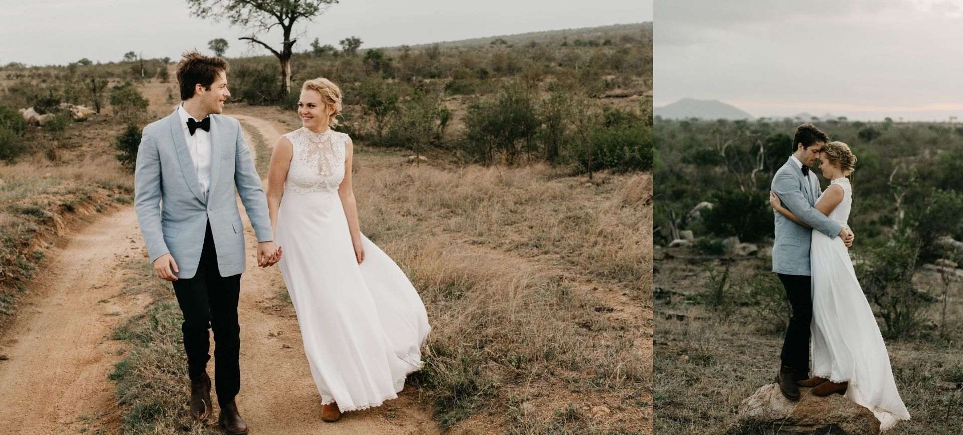 south africa elopement wedding - safari at your wedding day - bride and groom in bushland