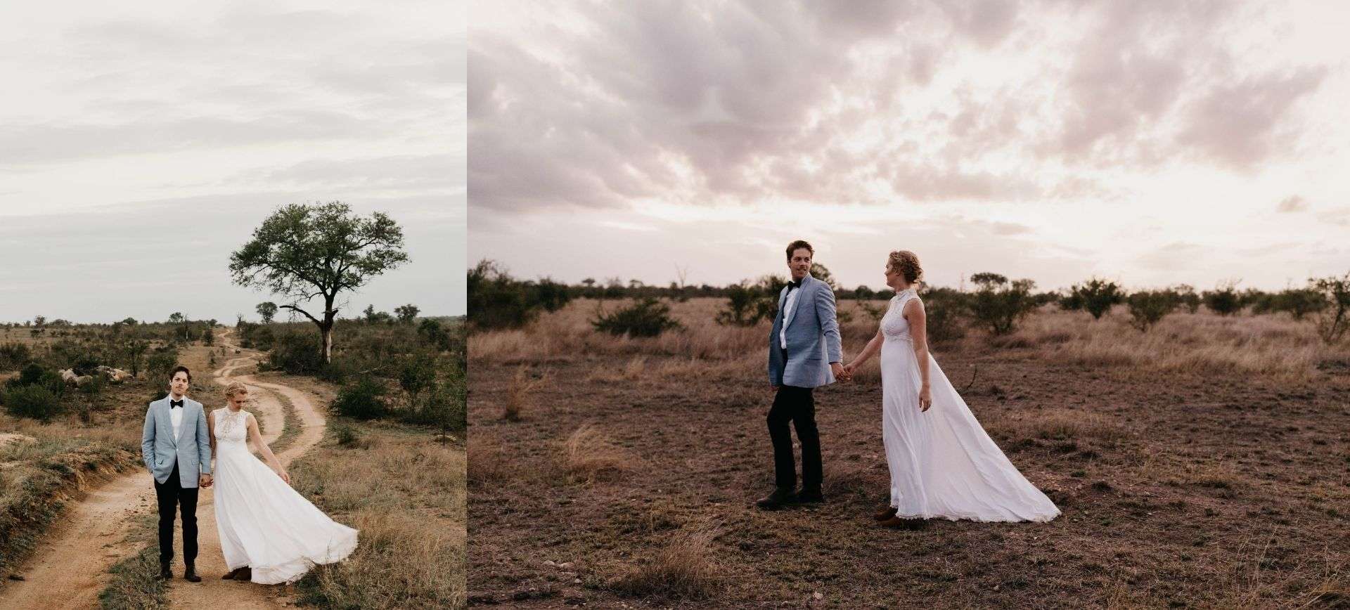 south africa safari elopement package - bride and groom at bush - elopement location south africa