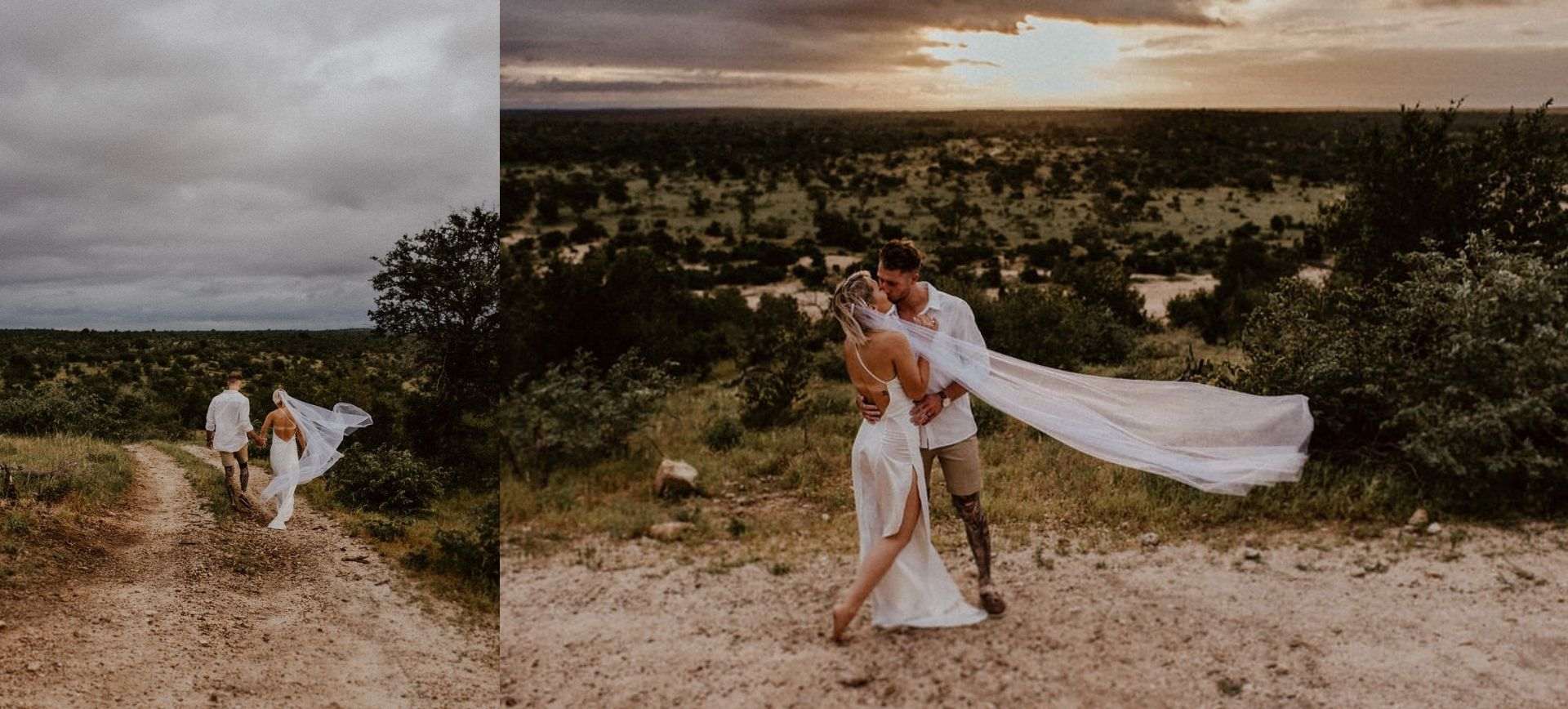 South Africa Safari elopement wedding - bride and groom at sunset