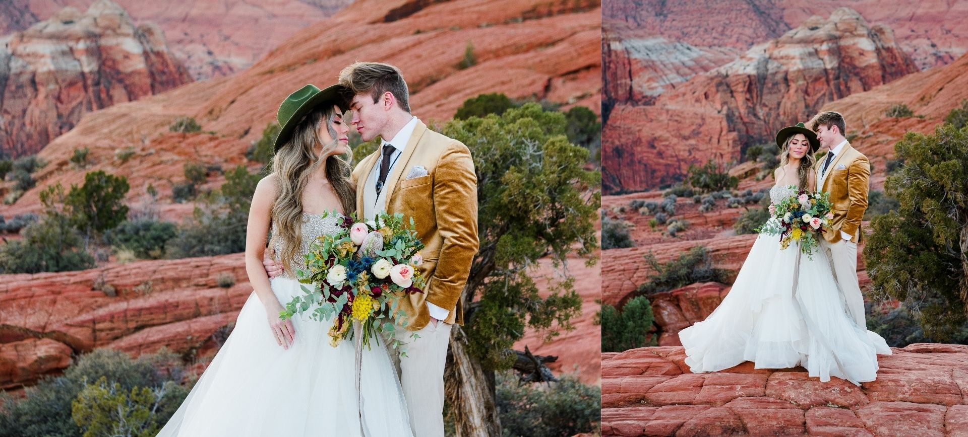 utah elopement package - red rocks sunset wedding photos during adventure elopement