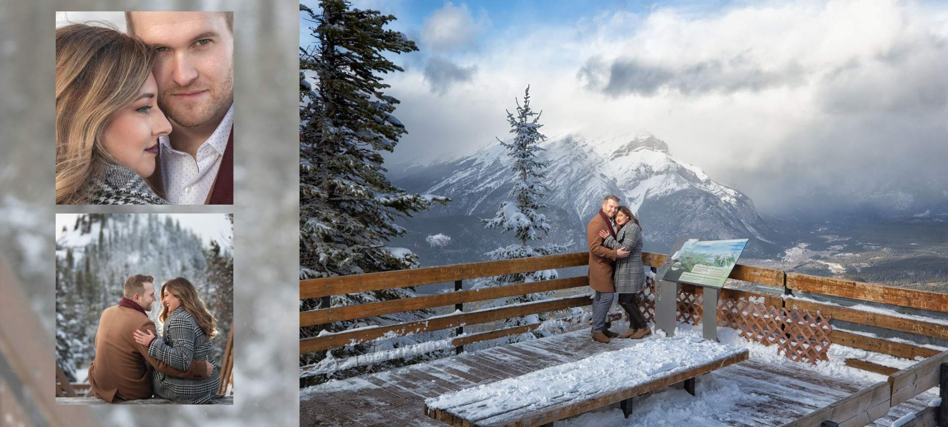 banff proposal package - recently engaged couple during their mountain proposal at banff national park
