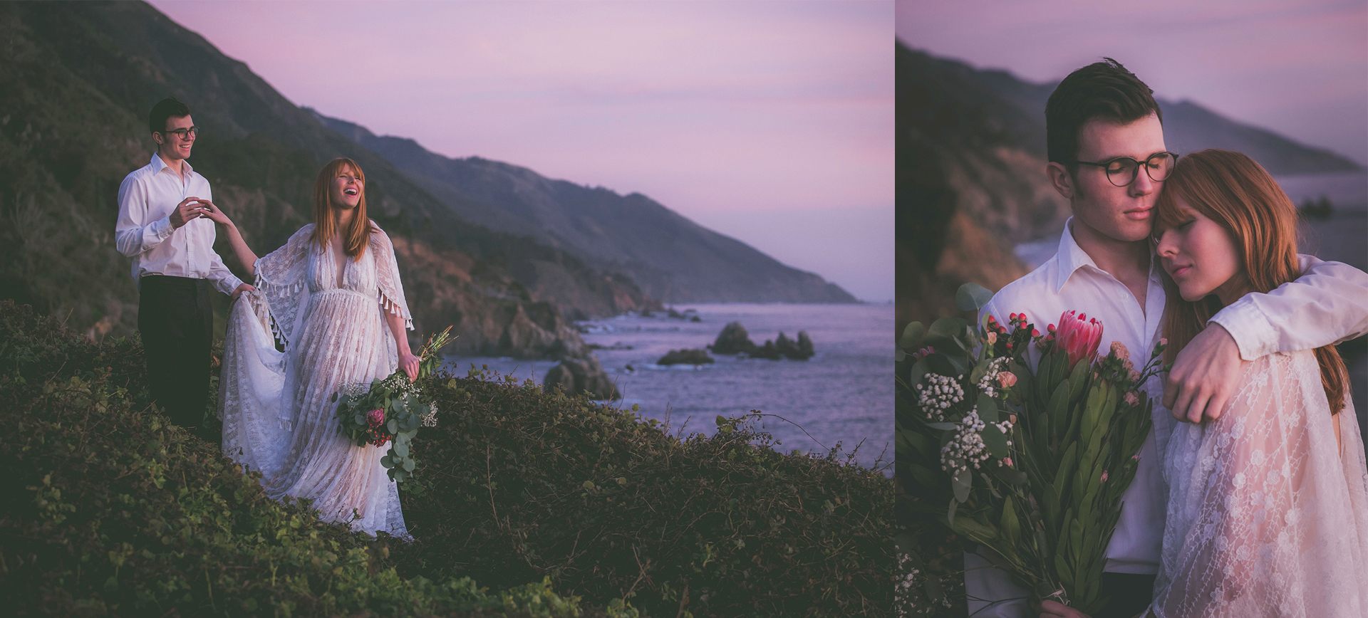 Big Sur Elopement package - Sunset & blue hour wedding photos at the beach in California