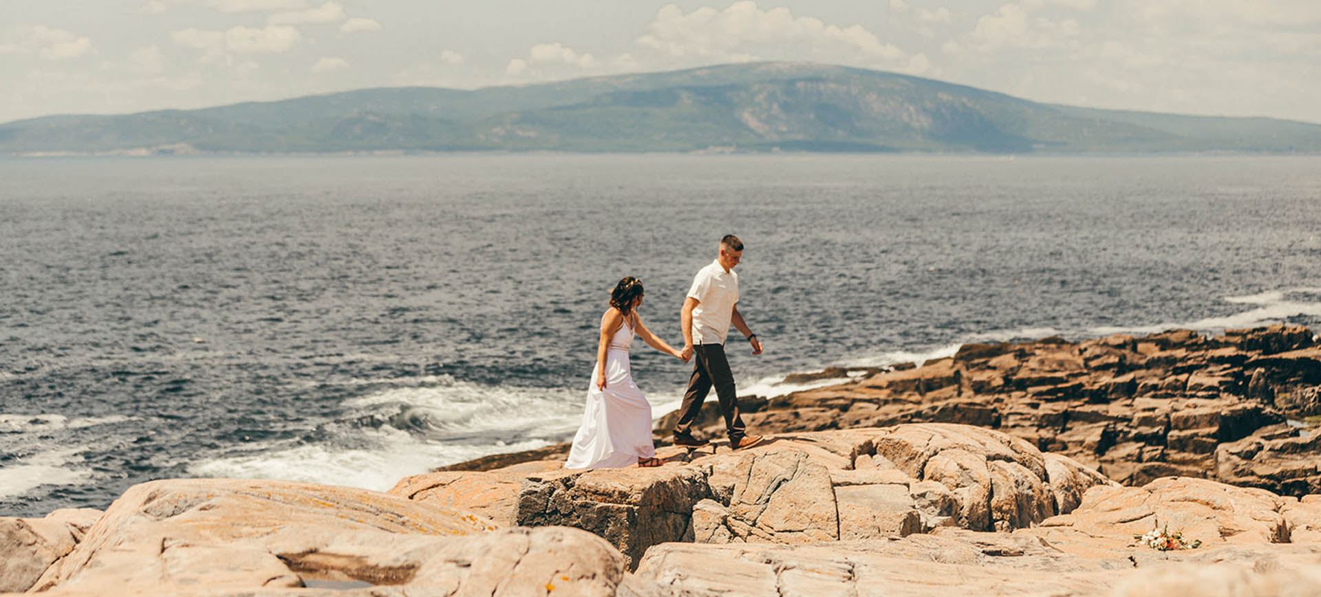 maine elopement package - bride and groom during their acadia national park wedding