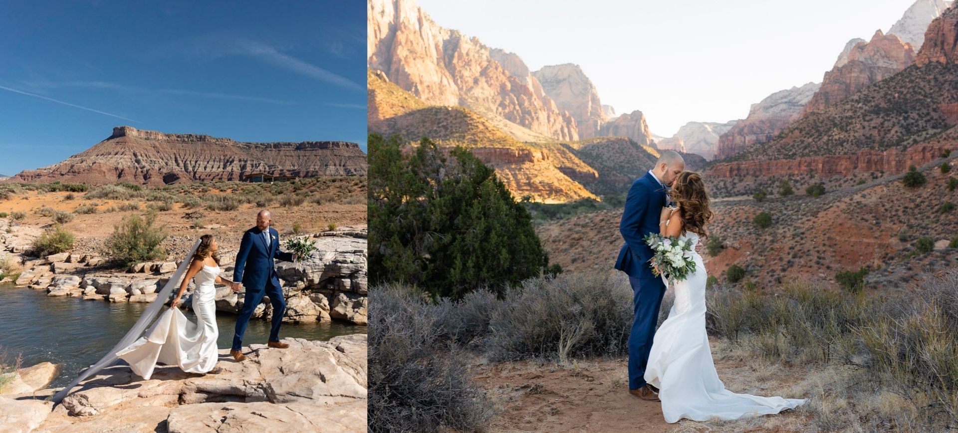 zion national park wedding - bride and groom booked a utah elopement package - wedding picture during wedding ceremony