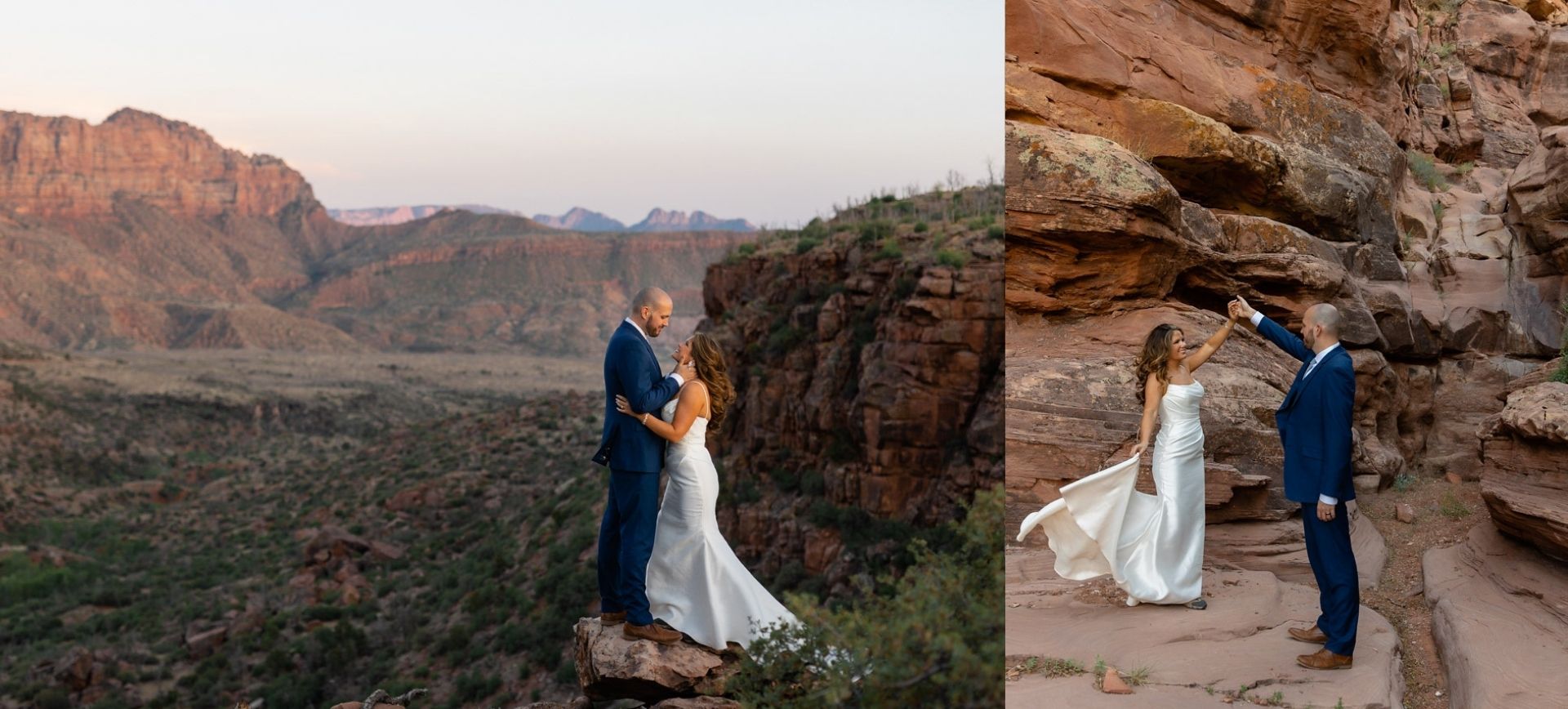zion national park wedding in Utah - wedding portraits in the mountain desert