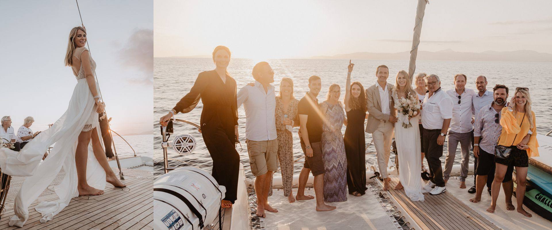 boat wedding in mallorca - palma catamaran cruise sunet wedding photo