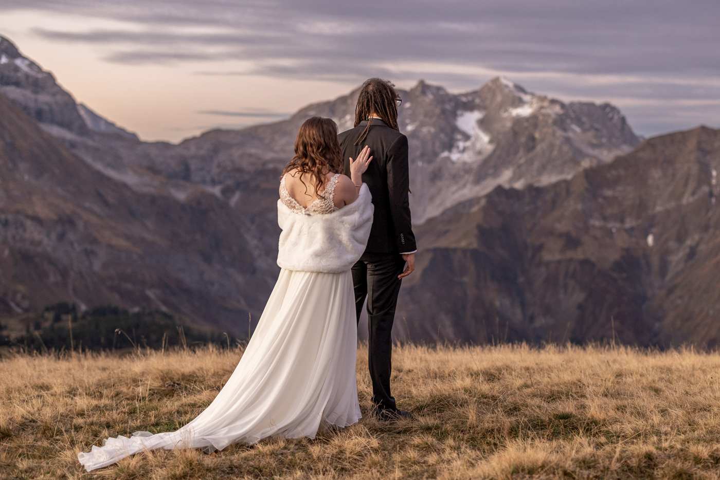 hiking wedding mountains first look