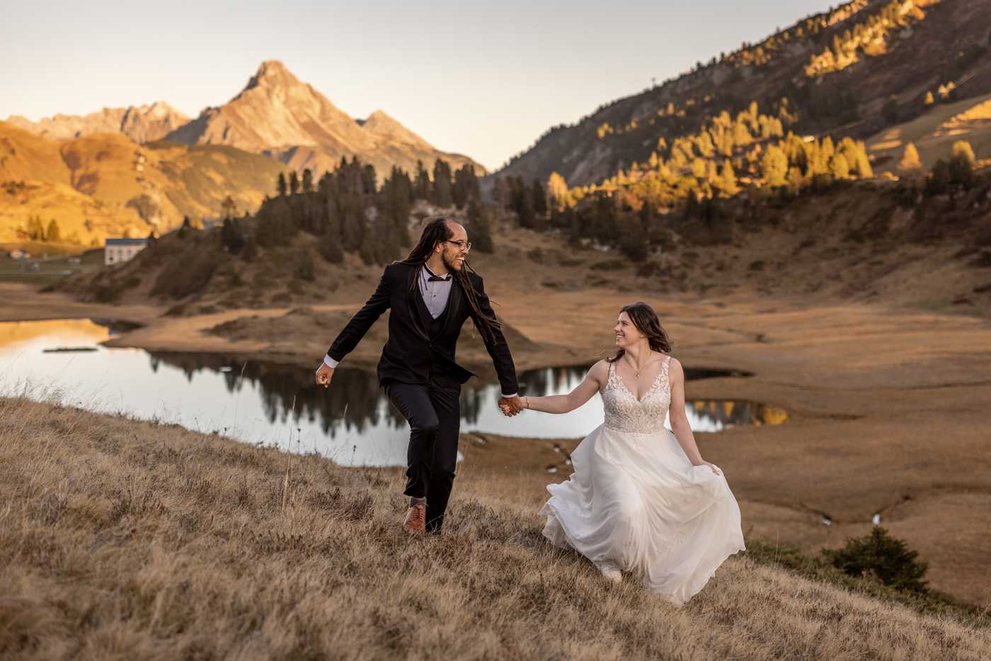 mountain elopement sunset photos after ceremony