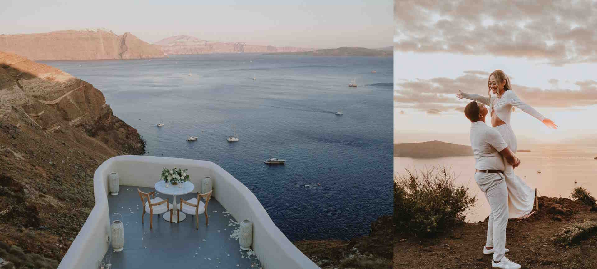 Santorini Love Escape Adventure Wedding Package with Cliffside Ceremony Dinner in Greece