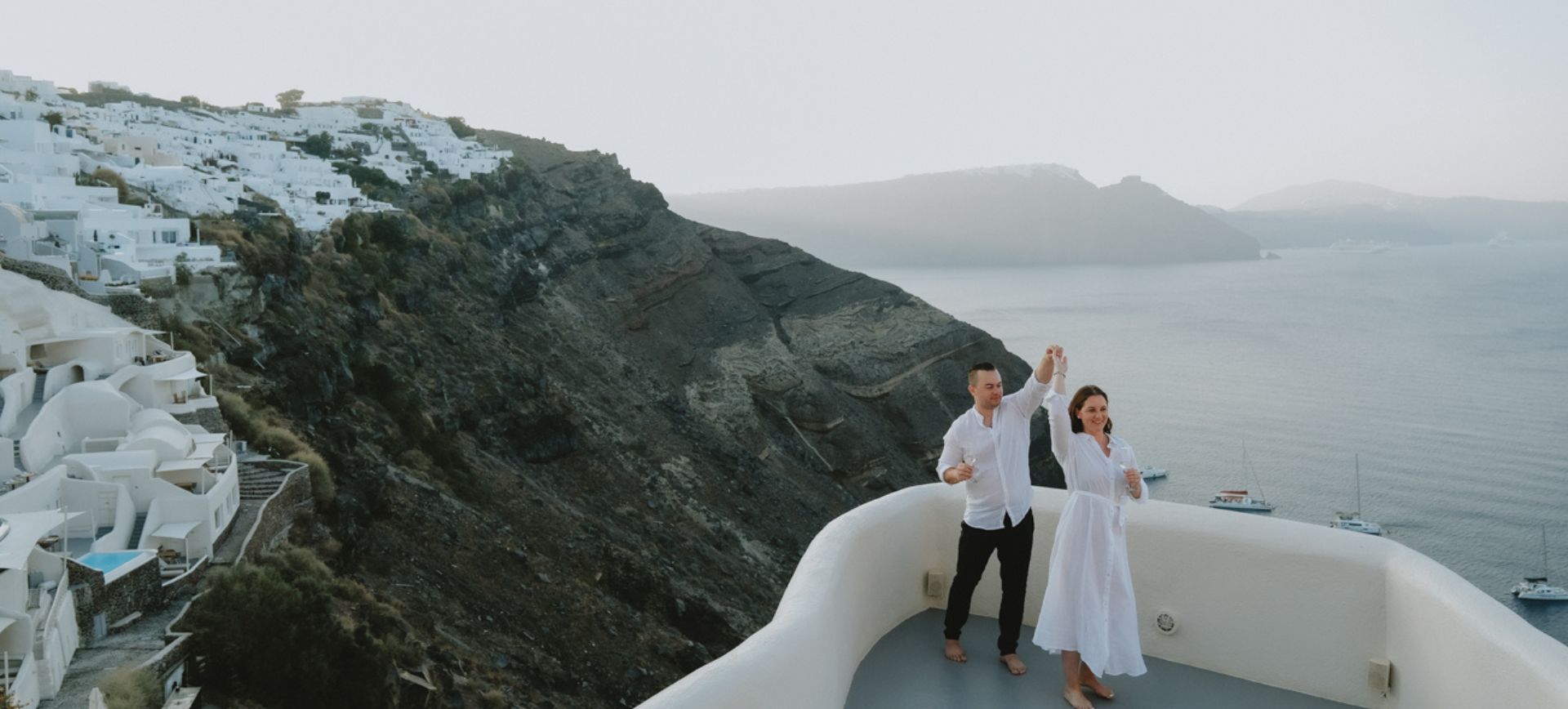 Santorini Romantic Elopement Package with Cliffside Wedding Ceremony Dinner in Greece